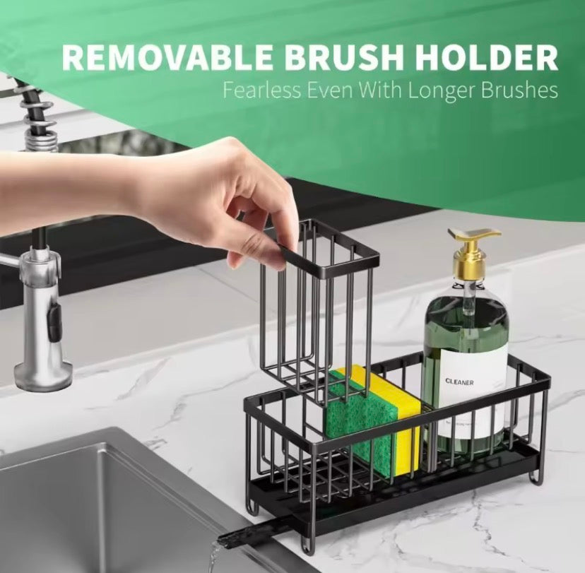 Kitchen Sink Organizer With Drain Tray, Multifunctional Kitchen Home Use Sink Sponge Organizer, Sponge Storage Faucet Holder, Iron Dish Sponge Holder