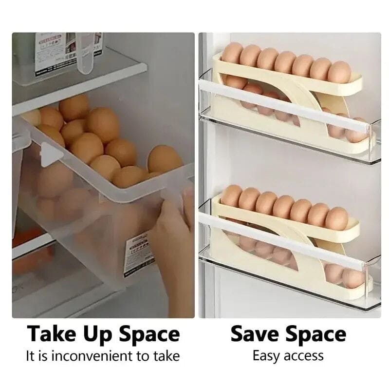 Automatic Scrolling Egg Rack, Refrigerator Egg Dispenser For Kitchen, Double Layer Egg Dispenser, Roll Down Counter Top Egg Holder, Smart Rolling Egg Storage Tray