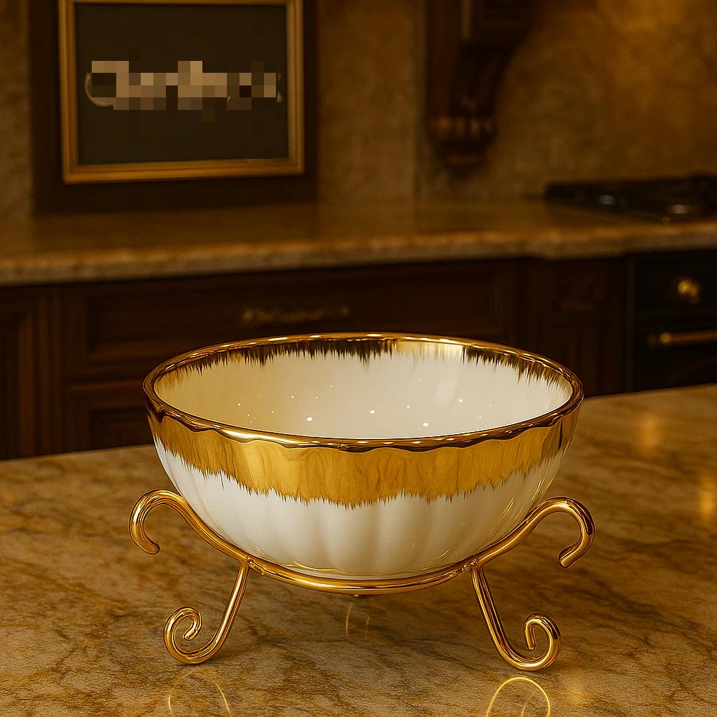 Ceramic Canister Set With Golden Stand, Luxury Style Serving Bowls, Ceramic Serving Bowls