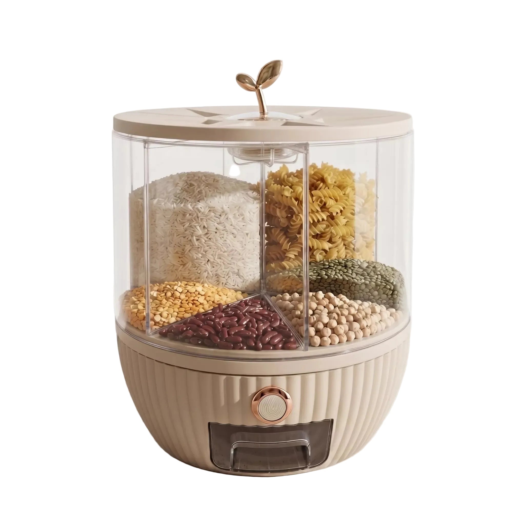 6 Grid Rotating Grain And Rice Dispenser, 360° Rotating Grain Storage Dispenser, Multi Compartment Food Dispenser, Large Capacity Kitchen Grain Dispenser