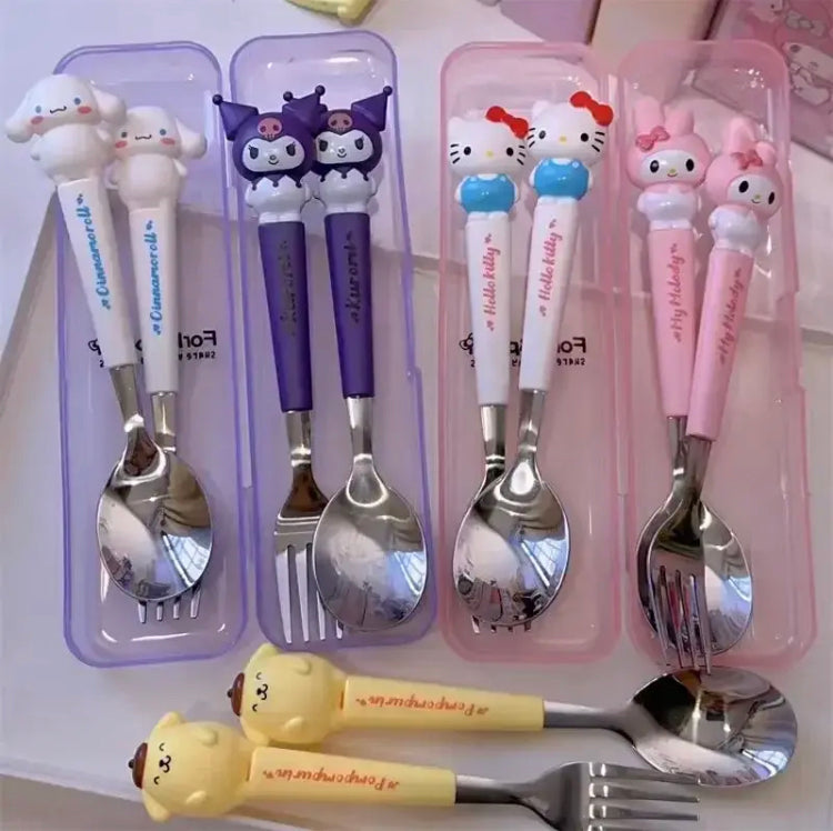 2 Pcs Kids Cutlery Set, Stainless Steel Child Tableware Kitchen Supplies, Cute Cartoon Design Cutlery Set