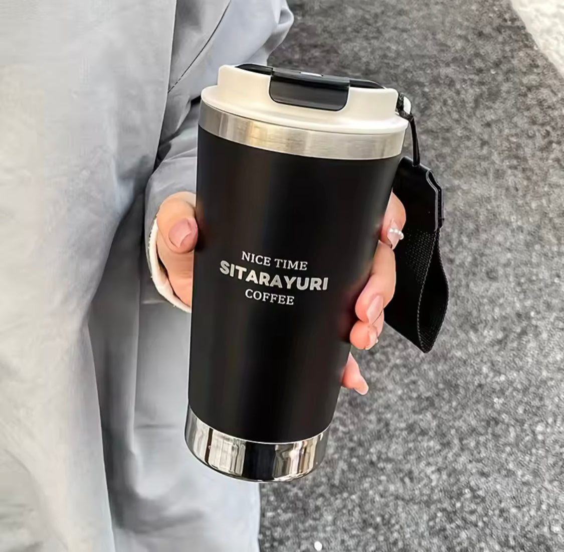 500ML Hot and Cold Water Bottle With Strap, Stainless Steel Coffee Mug, Stainless Steel Vacuum Flask With Straw, Leak Proof Coffee Tumbler