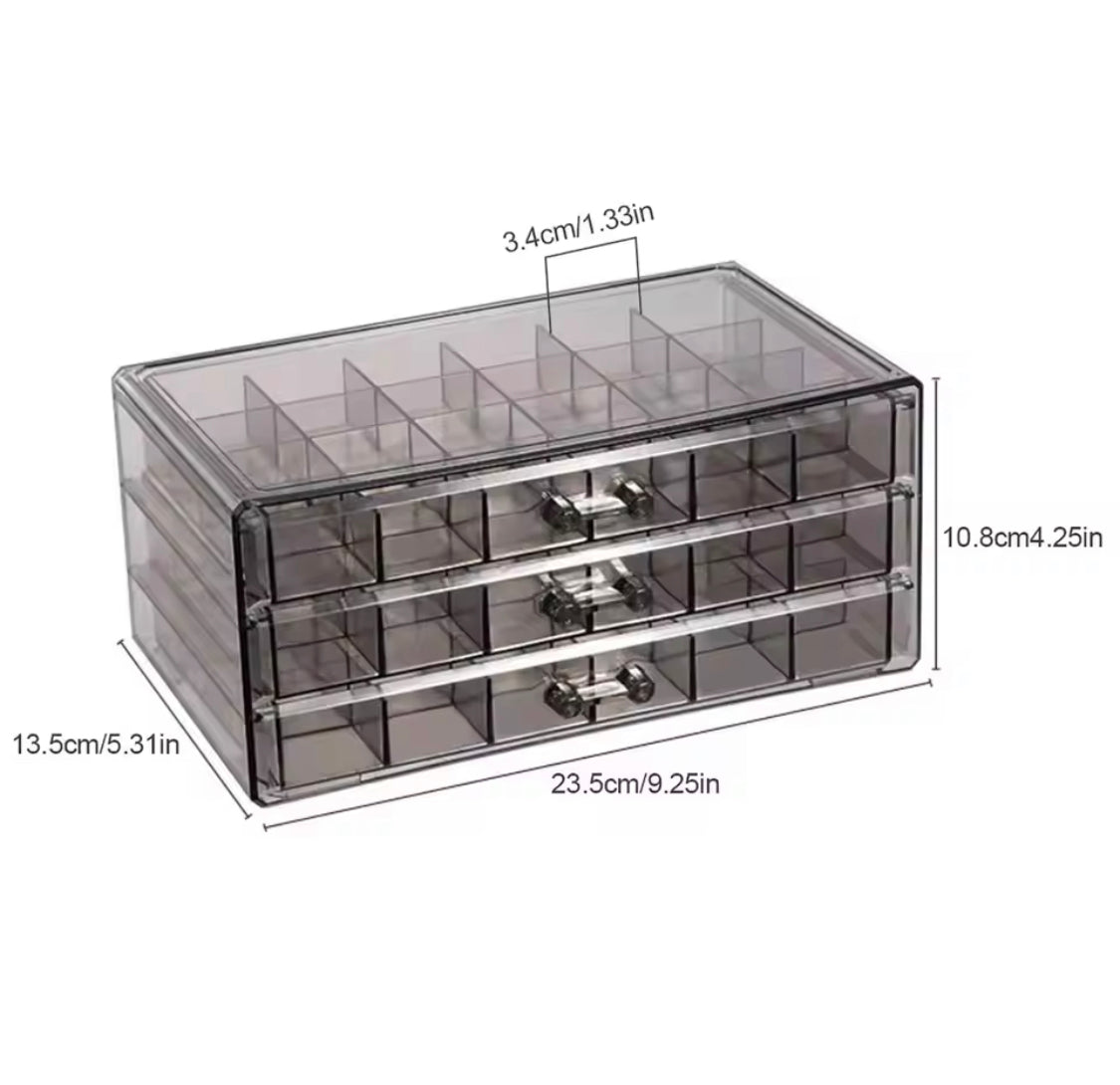 Multi Layer Transparent Jewellery Storage Box, 3 Layer Desktop Ring Earring Sorting Box, Dressing Table Drawer Style Storage Box
