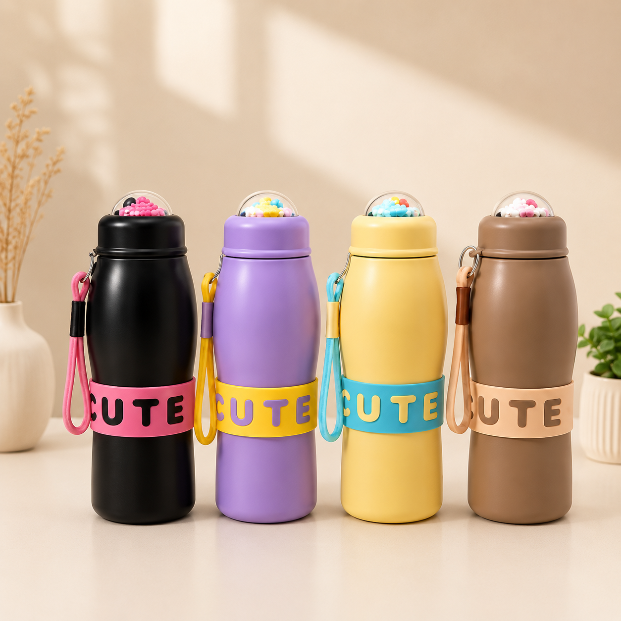 Portable Cute Thermal Bottle, Kids Cute Insulated Bottle, Ice Cream Design Insulated Bottle, 600ml Leakproof Vacuum Flask