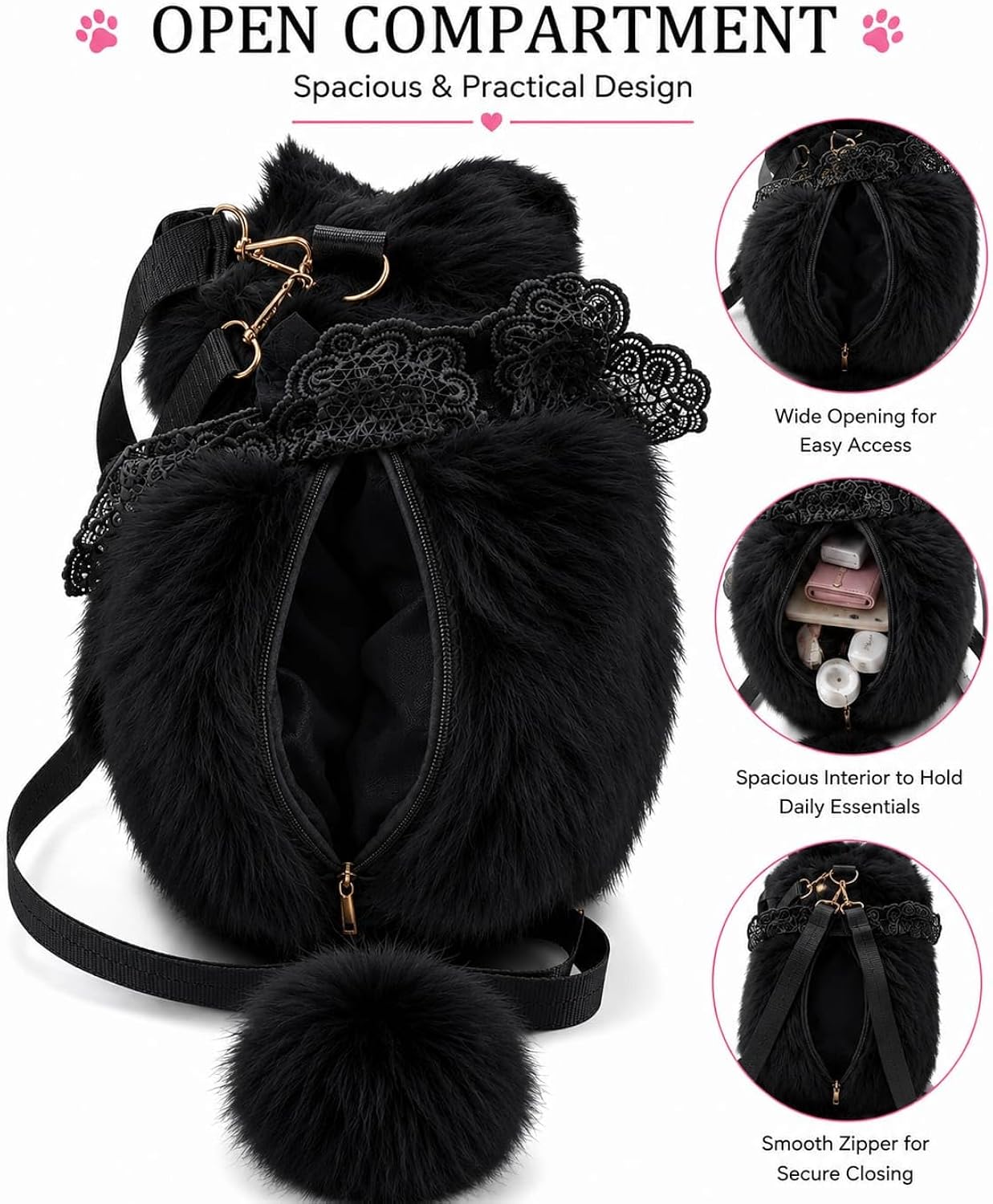 Cute Cat Plush Stuffed Backpack,     Kawaii Cat Backpack Carrier, Fluffy Cat Doll Backpack, Adorable Cat Shoulder Backpack