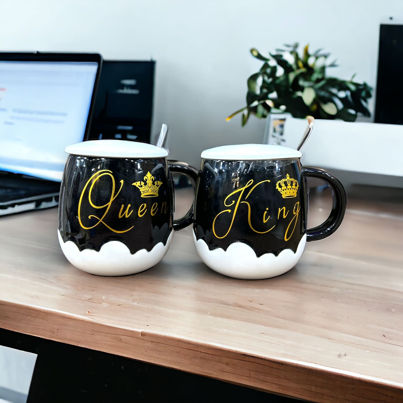 Black And White King Queen Mug, Ceramic King Queen Mugs With Lids And Spoons, King and Queen Camping Ceramic Coffee Mugs, Ceramic Water Coffee Mug