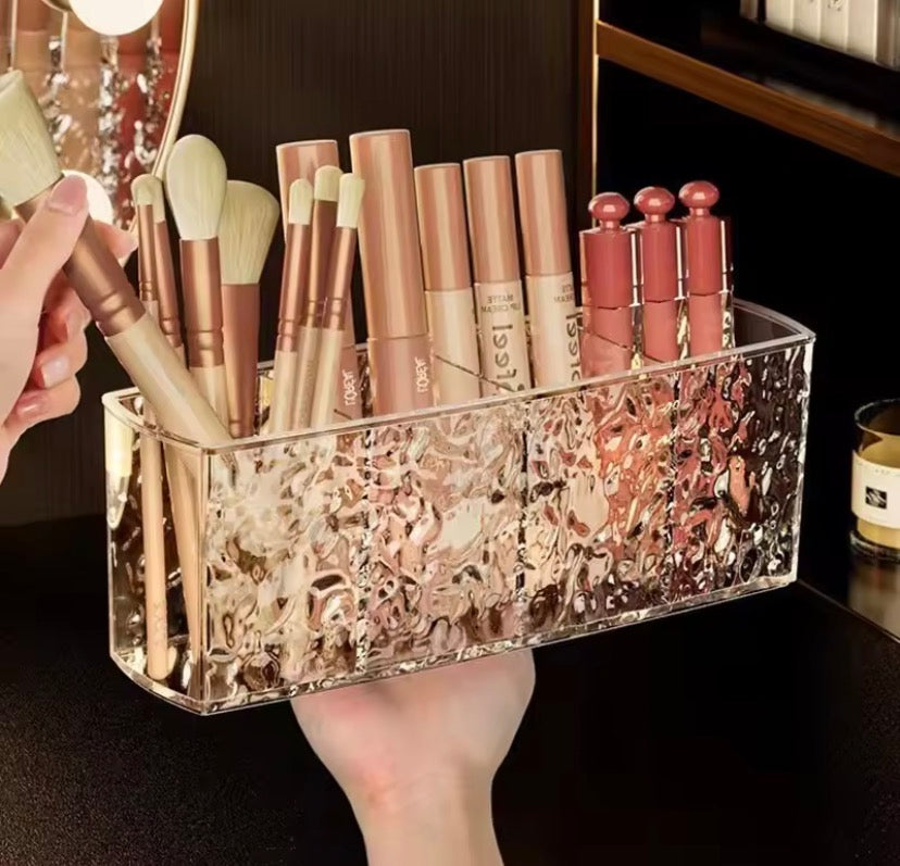 4 Grid Makeup Brush Pen Holder, Multi Compartment Rippled Divided Storage Box, Acrylic Makeup Brush and Cosmetic Holder, Makeup Brush Organizer
