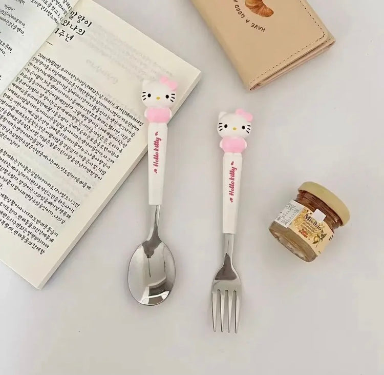 2 Pcs Kids Cutlery Set, Stainless Steel Child Tableware Kitchen Supplies, Cute Cartoon Design Cutlery Set