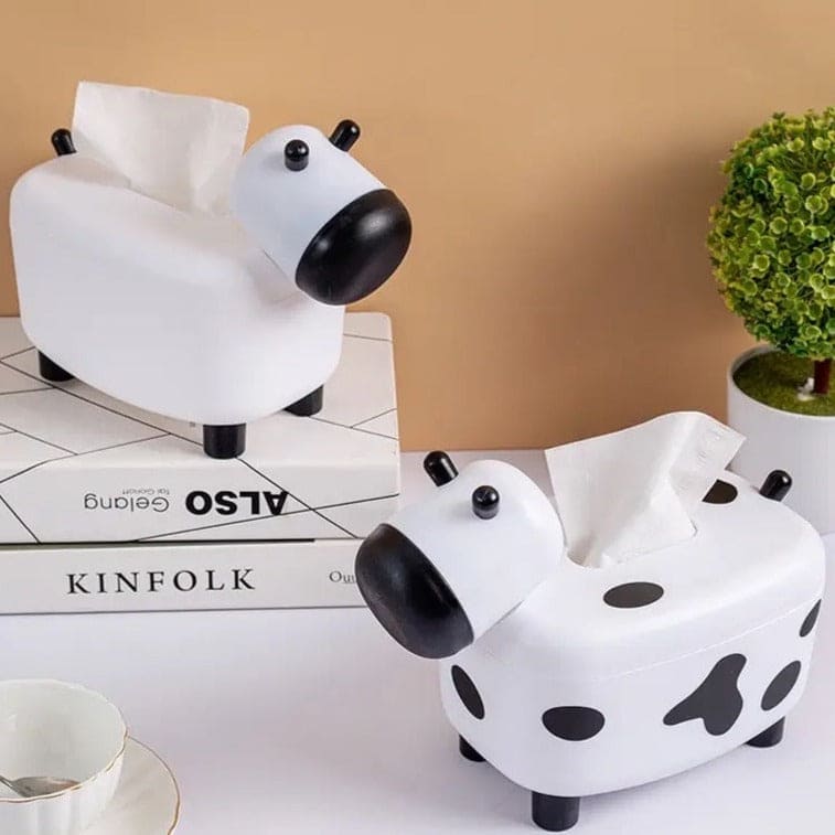 Happy Cow Tissue Box With Holder, Plastic Toothpicks Tissue Dispenser, Cartoon Cow Decorative Plastic Tissue Box, 2 in 1 Multifunctional Toothpick Holder Tissue Box, Facial Paper Dispenser Organizer for Bathroom Home
