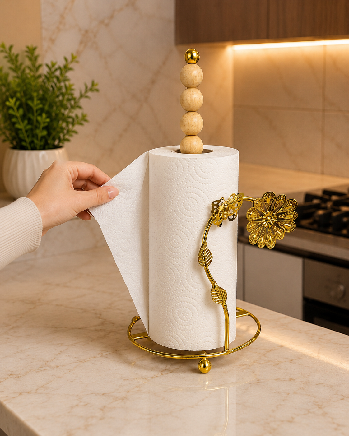 Decorative Floral Kitchen Towel Stand, Floral Design Kitchen Tissue Roll Organizer, Royal Floral Kitchen Roll Holder, Kitchen Paper Towel Stand