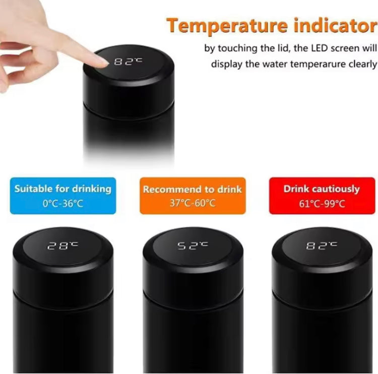 500ML LED Temperature Display Bottle, Stainless Steel Intellective Thermos with Double Bottom, Smart Vacuum Insulated Water Bottle