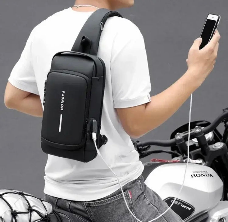 Men Anti Theft Chest Bag, USB Charging Crossbody Bag, Waterproof Multifunctional Casual Bag