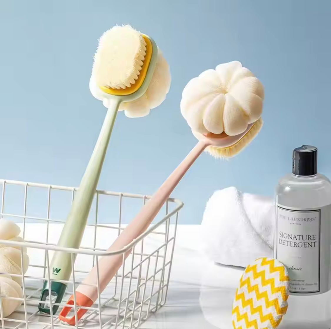 Back Body Bath Shower Sponge,  Scrubber Brushes With Handle, Exfoliating Scrub Bathroom Brush