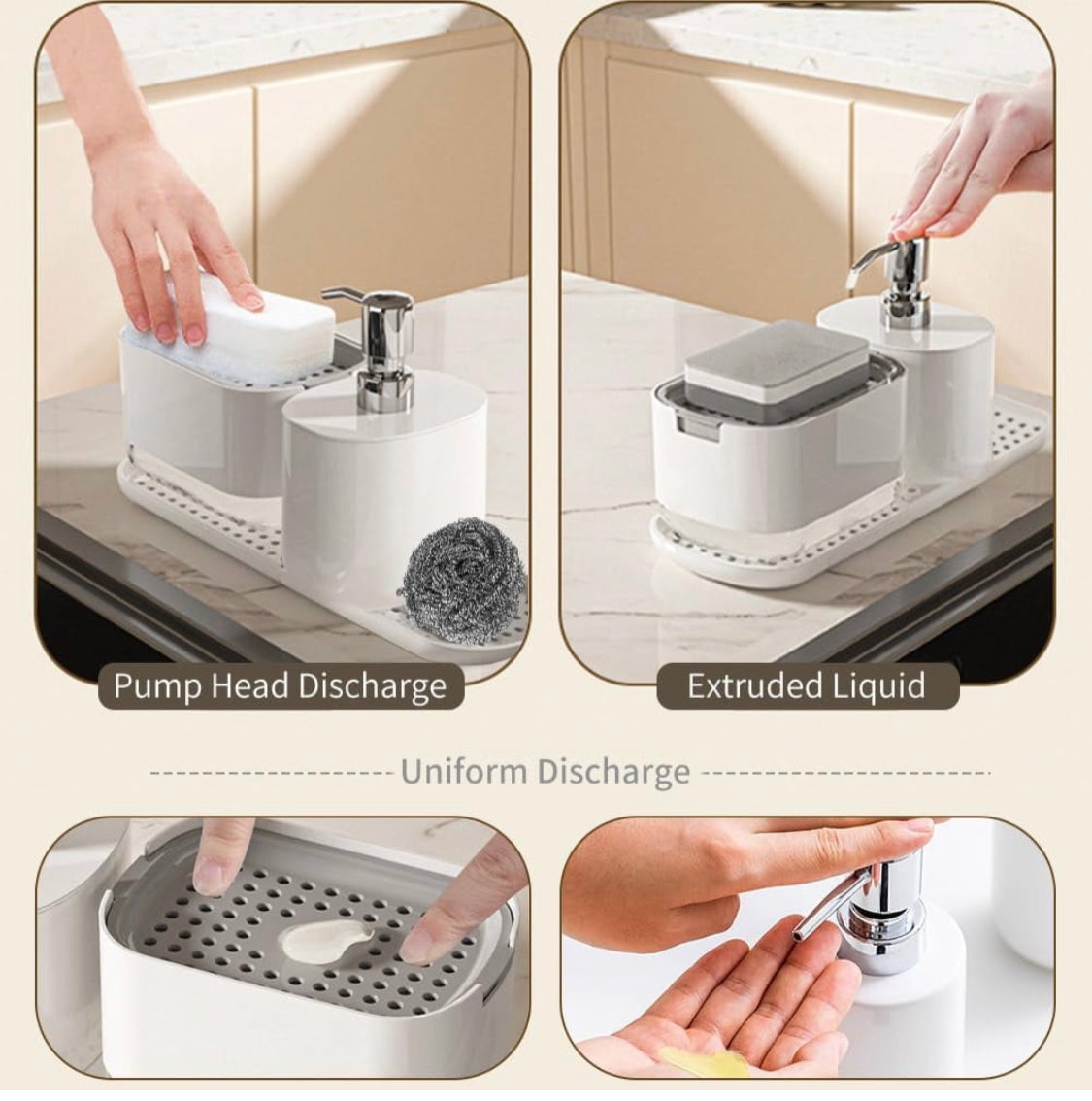 Manual Soap Dispenser With Sponge Holder, Kitchen Countertop Soap Dispenser Rack, Daily Wash Kitchen Caddy