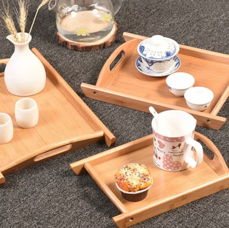 Set Of 3 Bamboo Wooden Tray, Serving Bamboo Tray, Premium Quality Wooden Bamboo Tray