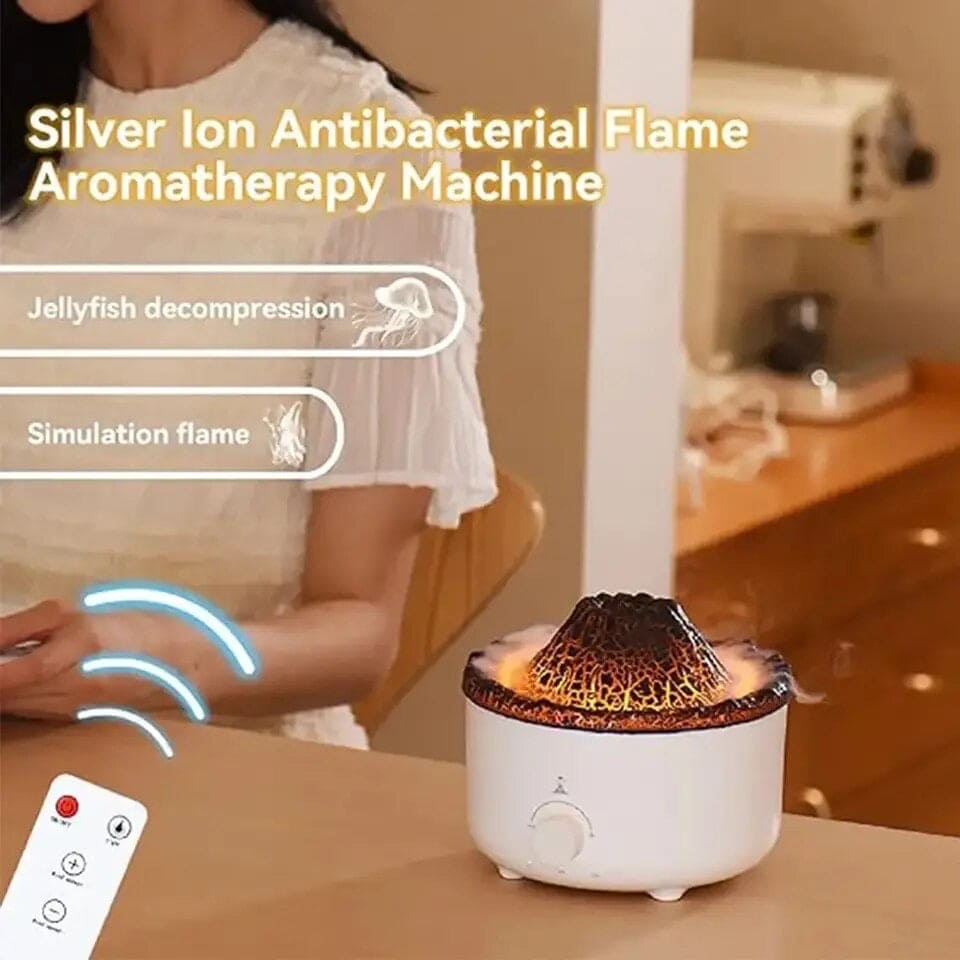 Volcano Aroma Humidifier, Flame Humidifier with Night Light Lamp, Ultrasonic RC Jellyfish Aroma Diffuser, 2 In 1 Essentials Air Freshener, Essential Oils Perfume Blower, Electric Home Freshener Smoke