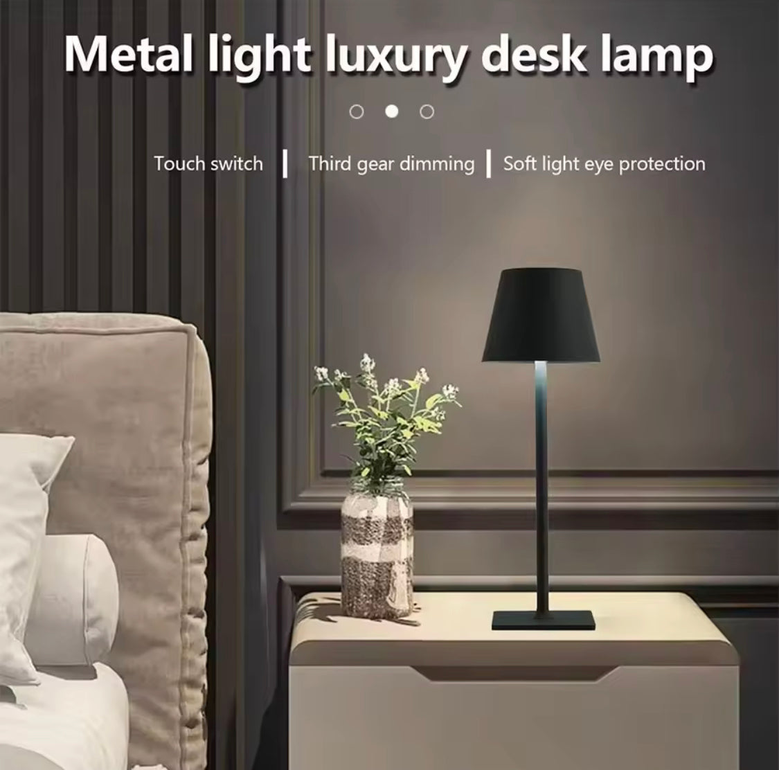 Metallic Touch Control LED Lamp, Rechargeable Luxury Style Lamp, 3 Modes LED Lamp