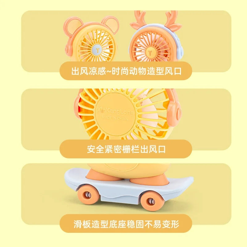 New USB Charging Small Fan Light Summer, Out Door Portable Mini Desktop Fan, Handheld Creative Skateboard Mini Fan