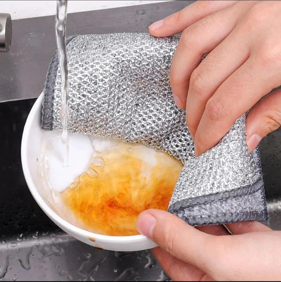 Steel Wire Dishwashing Cloth, Rust Removal Scouring Pad, Double Side Steel Wire Washing Brush, Multipurpose Steel Wool Rag, Reusable Steel Wool Dishcloth, Silver Wire Wipes Dish Towel, Non Scratch Wire Dishcloth