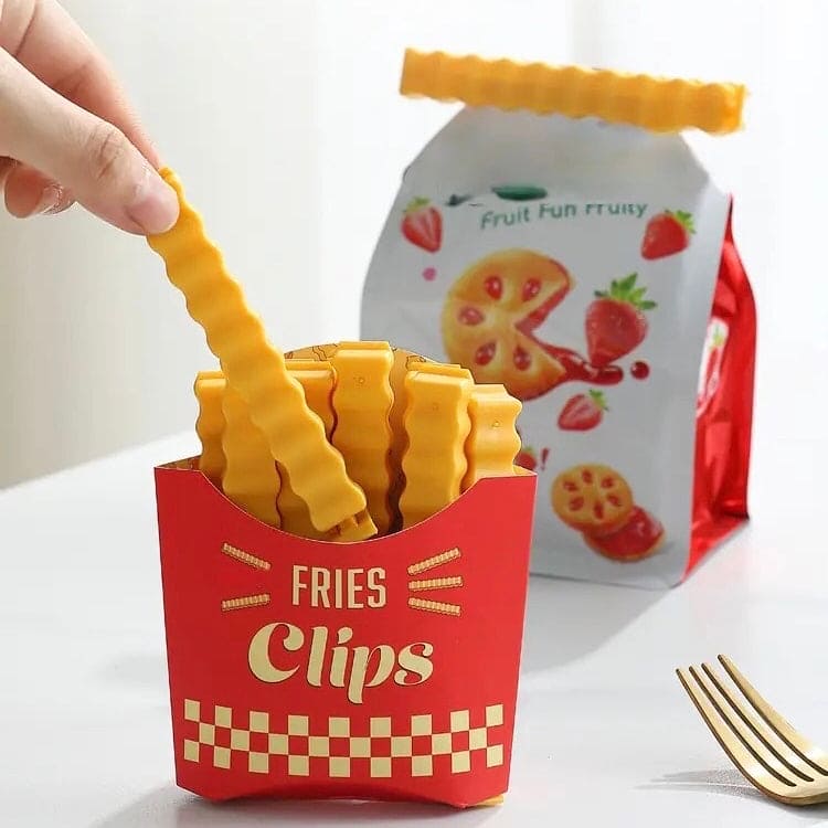 Set Of 12 Fries Sealing Clip, Creative French Fries Bag Sealer with Holder, Fridge Magnet Bag Clips, Food Seal Clip, Snack Sealing Sealing Clamp, Moisture-proof Preservation Clip, Crinkle Chips Closure Clip