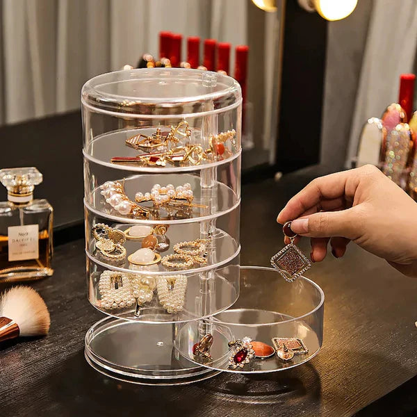 Acrylic Transparent Rotating Jewellery Box, 5 Layers Round Shape Jewellery Organizer, Multilayer Rotating Jewelry Box,