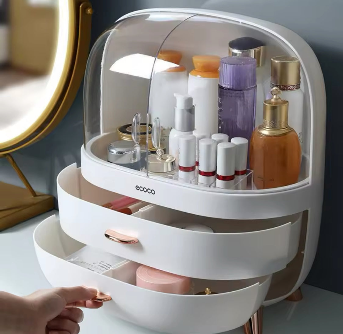 Desktop Cosmetics Storage Box With Drawers, Makeup Sundries Storage Organizer, Cosmetic Display Case, Dust Proof Storage Rack