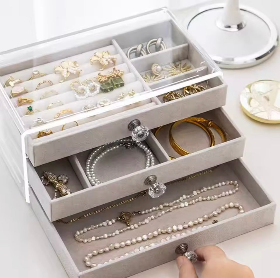 Acrylic 3 Drawer Jewelry Organizer, Velvet Jewelry Organizer Drawer, Jewelry Box Holder, Acrylic Velvet Multi Layer Jewelry Box Organizer, Jewelry Organizer For Earings and Bracelets