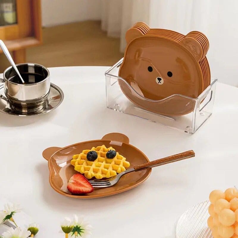 Set Of 8 Bear Spit Bone Dish, Mini Cute Cartoon Shape Serving Plate, Little Bear Dinner Plate, Reusable Plastic Snack Dish, Kitchen Tableware Food Plate, Multifunctional Dessert Nut Fruit Cake Snack Tray, Table Garbage Spit Bone Dish