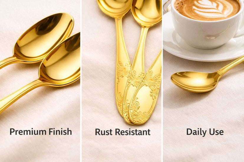 4pcs Elegant Gold Tableware Spoon Set, Stainless Steel Table Spoon, Kitchen Accessories