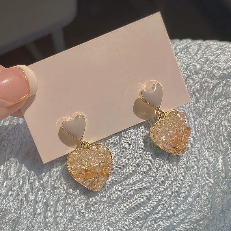 Silver Needle Crystal Heart Earring, Crystal Yellow Gradient Heart Earrings, Double Love Gradient Crystal Ear Jewellery