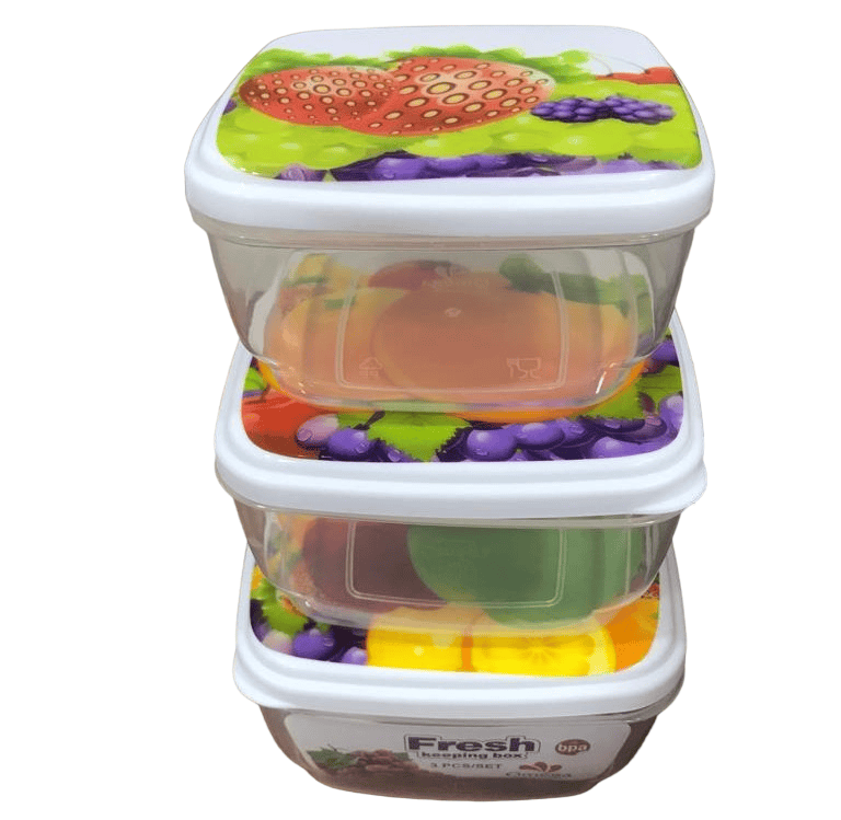 Set Of 3 Square Fruity Box, Fresh Keeping Jars, Food Container Food Storage Jars, Multipurpose Stackable Air Tight Container, Transparent (300ml, 250ml and 200ml ) Food Storage Container