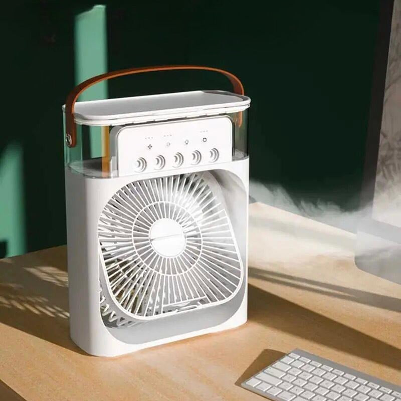 Humidifier Cooling Fan, Personal Evaporative Air Cooler Fan, Mini Air Freshner Cooling Fan, Water Mist Humidification Fan, 3 In 1 Portable Fan Air Conditioner, Desktop Electric Fan Air Cooler, 7 Colors LED Light Humidifier, USB Powered Mini AC