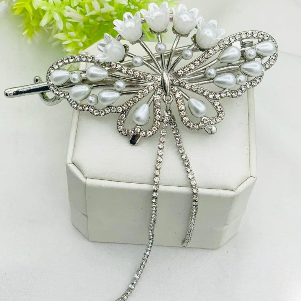 Crystal Butterfly Hair Clip, Flower Ponytail Pearl Hairpin, Women Rhinestones Tassel Hair Clip, Ponytail Buckle Pearl Hairpin, Girl Barrette Hairclip, Women Hair Styling Accessories