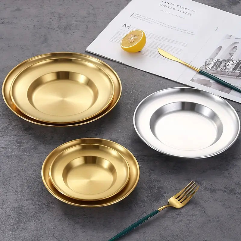 Luxury Matte Gold Stainless Steel Serving Plate, Multipurpose Food Plate, Kitchen Serving Plate