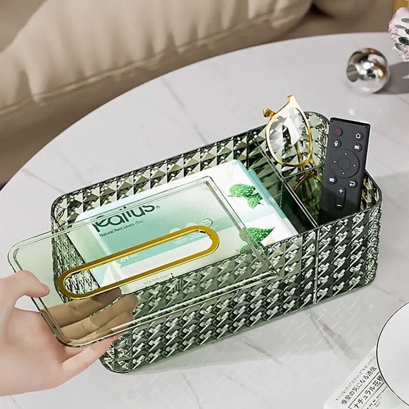 3 Compartment Diamond Tissue Box, Sundries Makeup Paper Storage Box, Napkin Remote Control Storage Box, Spring Tissue Paper Box, Crystal Rectangular Scarf Box
