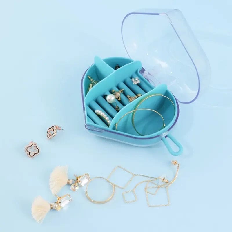 Acrylic Heart Shape Jewelry Organizer, Portable Heart Jewelry Holder, Mini Round Shape Jewelry Organizer, Necklace Earrings Rings Holder, Transparent Round Travel Jewelry Box, Multi Grid Storage Case for Earrings Rings