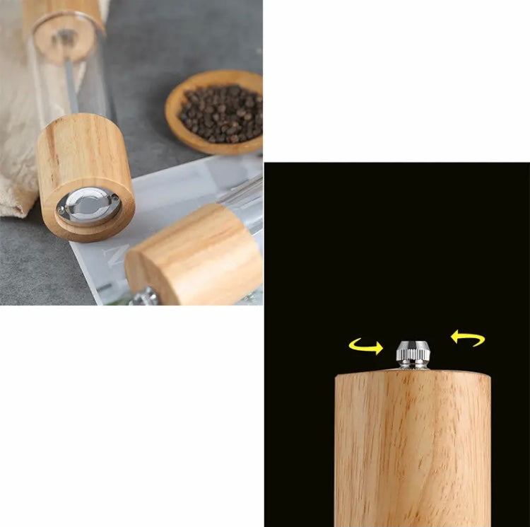 Manual Sea Salt Pepper Grinder, Cylindrical Wooden Salt and Pepper Grinder, Kitchen Seasoning Tool