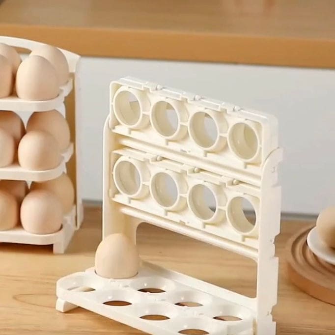 Folding Egg Rack, 24 Grid Egg Storage Holder, 3 Layer Foldable Egg Organizer, Kitchen Countertop Portable Egg Carrier, Home Egg Fresh Storage Box, Fridge Door Egg Rack, Foldable Kitchen Refrigerator Closet Egg Organizer