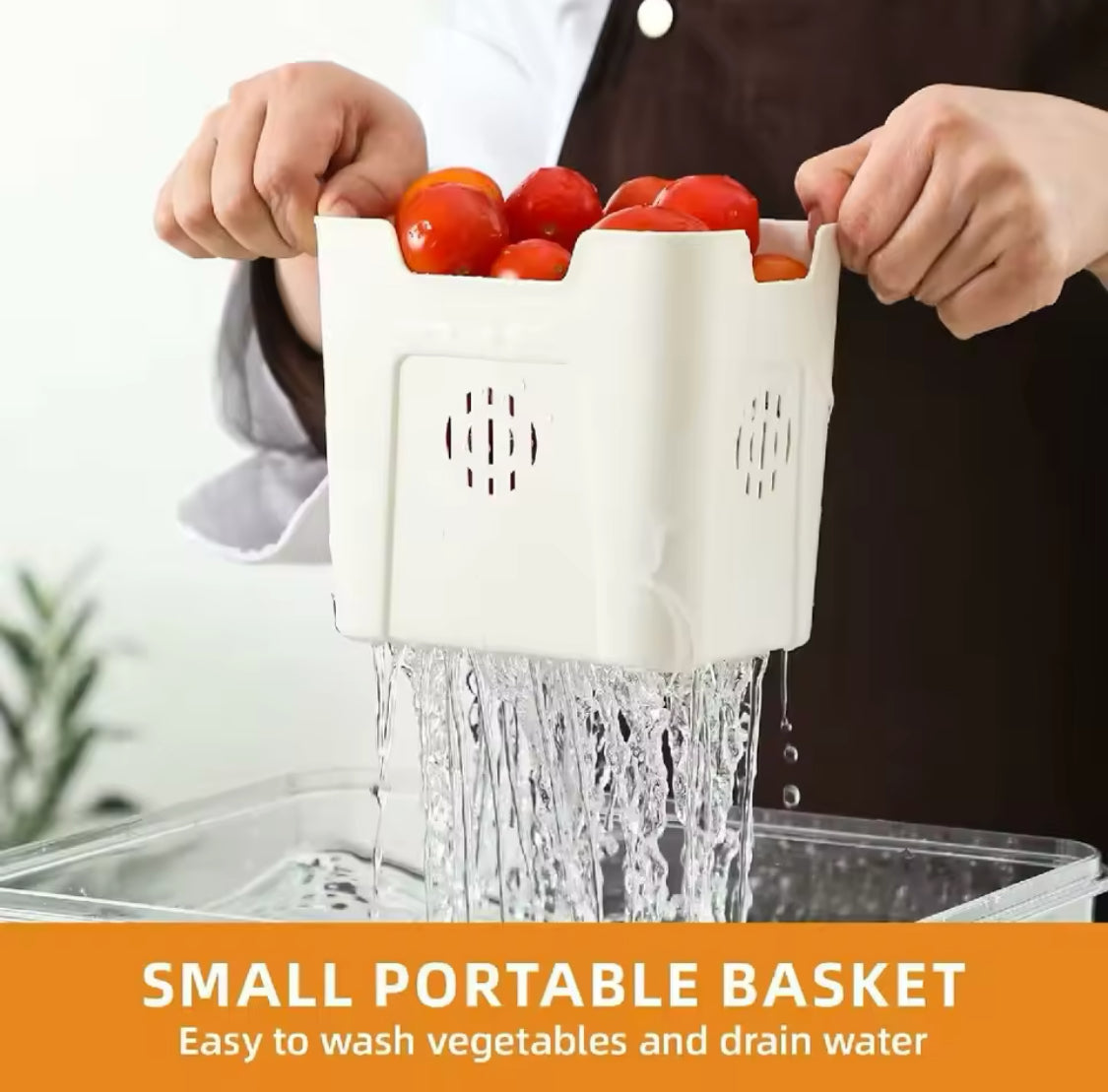 Acrylic 4 Grid Vegetable Storage Box With Handle, Transparent Refrigerator Box, Multi Compartments Fruit Storage Container