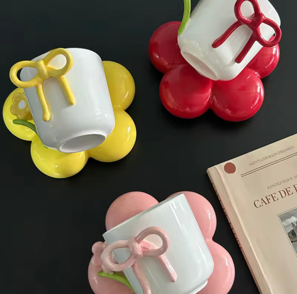 Creative Bow Ceramic Mug With Spoon, Three Simensional Flower Coffee Cup, Girls Office Breakfast Milk Cup