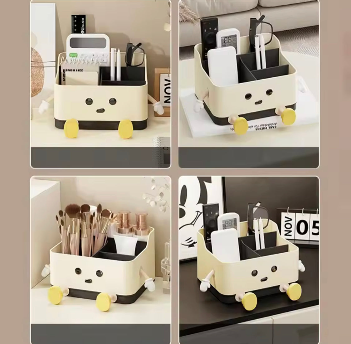 Cute Cartoon Style Desktop Storage Box, Multi Grid Countertop Cosmetic Organisation Shelf, Cute Desktop Decoration Accessories