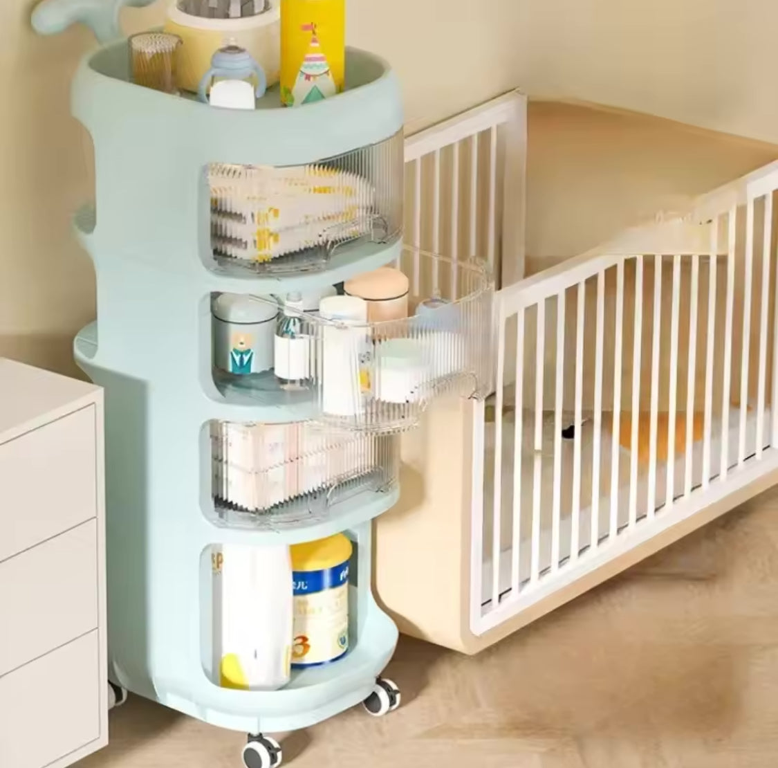 Multi Tier Rolling Storage Rack, Kids Diaper Organizer, Kids Wheels St ...