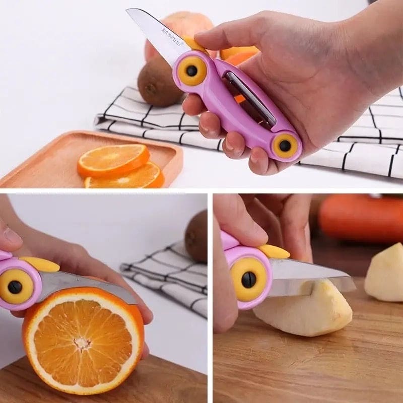 Cartoon Fruit Peeling Knife, Folding Bird Knife With Peelar, Stainless Steel Peeler, Kitchen Vegetable Fruit Cutting Peeling Knife, Multifunctional 2 In 1 Knife