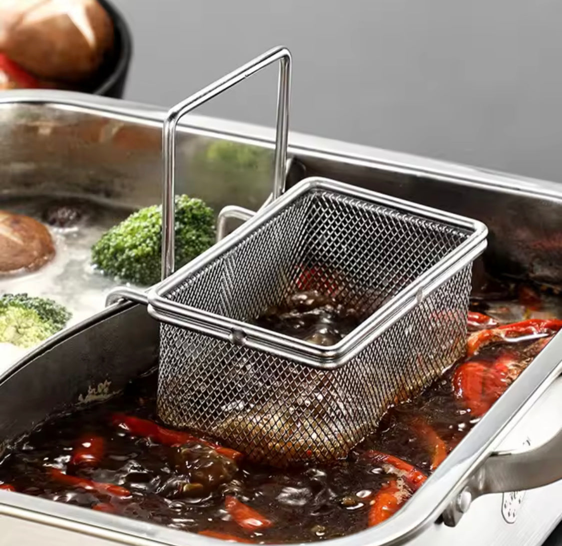 Stainless Steel Hot Pot Colander With Hook, Fryer Mesh Fries Skimmer, Food Presentation Strainer