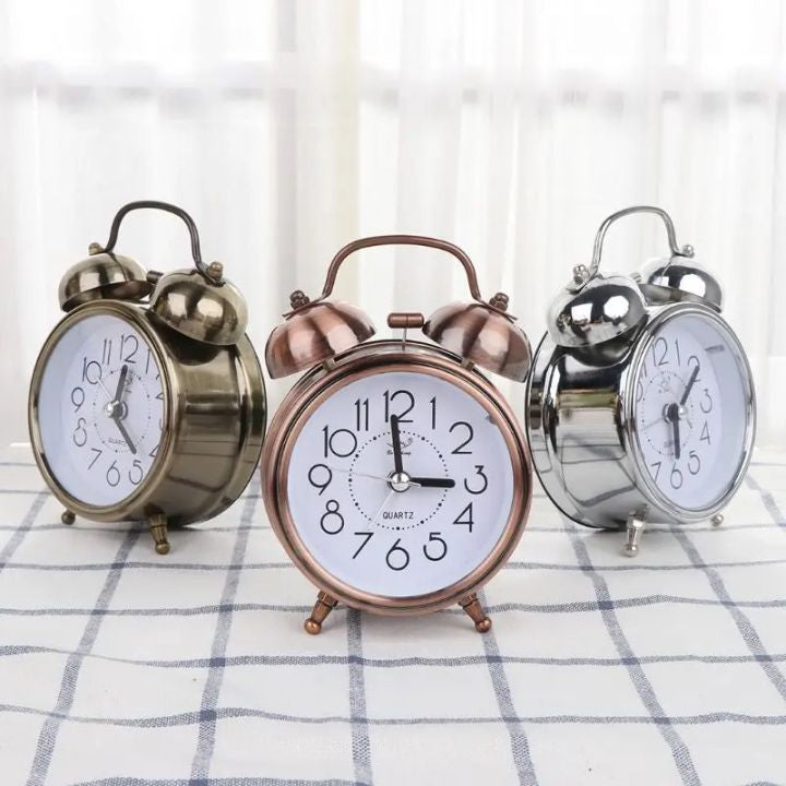 Retro Alarm Clock, Double Tell No Ticking Retro Kids Alarm Clock, Dual Bell Analog Lamp
