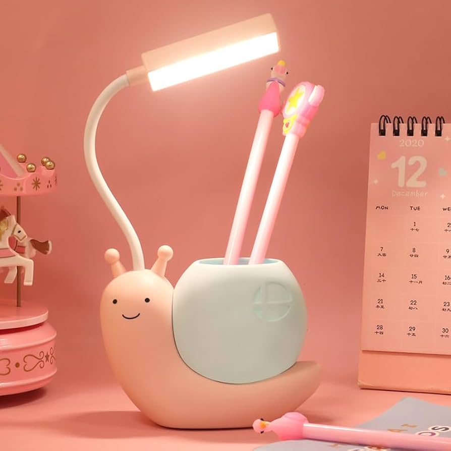 Cute Snail LED Desk Lamp with Pen Holder, Adjustable Study & Reading Light for Kids, Multifunctional Snail Desk Lamp, Decorative Snail Study Light