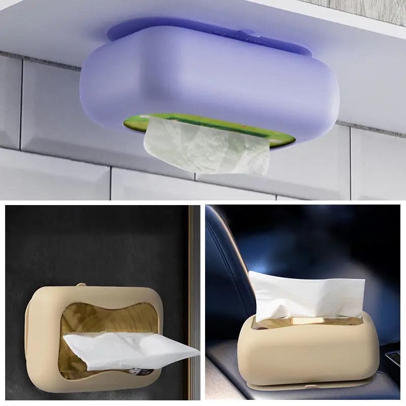 Silicone Tissue Holder Cover, Suction Cup Napkin Storage Cover, Punch Free Tissue Box With Sucker, Foldable Square Napkin Tissue Cover, Universal Refillable Rectangle Tissue Dispenser
