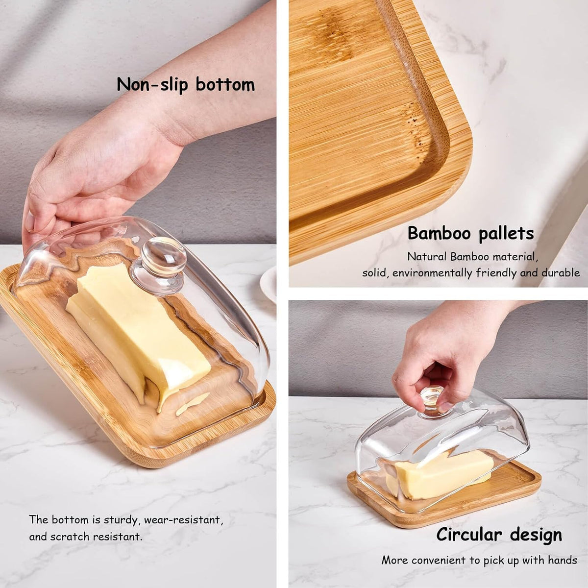 Glass Butter Storage Container with Bamboo Base, Butter Keeper with Transparent Lid, Elegant Butter Storage Container