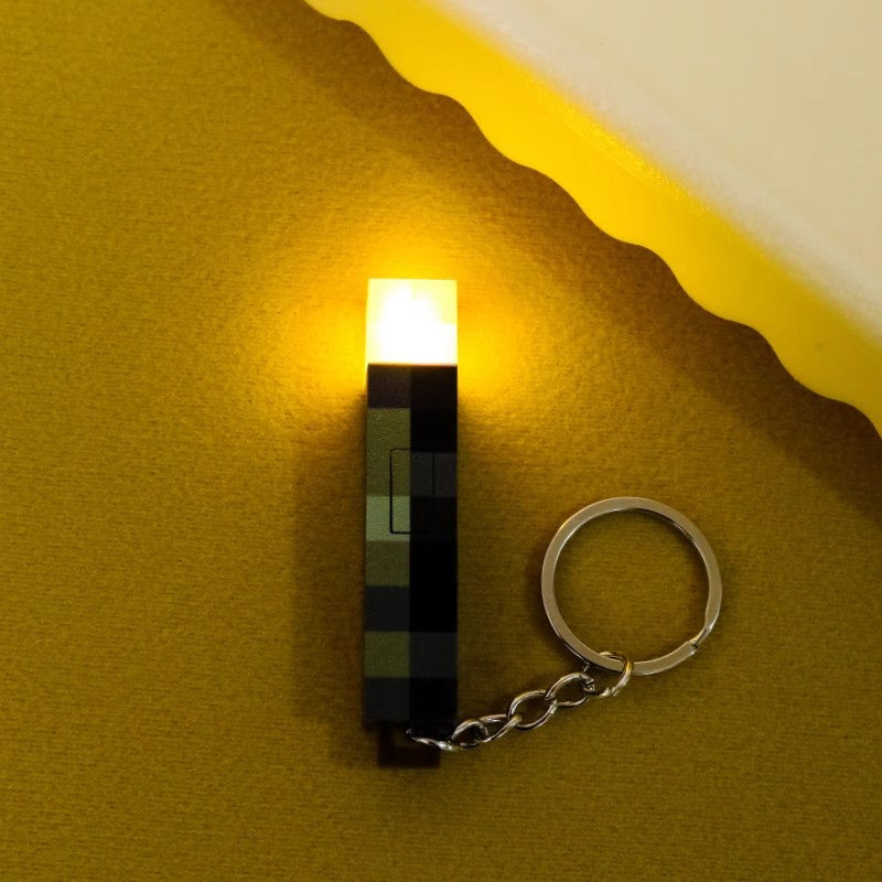 Minecraft Mini Torch Lamp Keychain, Portable Mini Torch Keychain, Pixel Style LED Keychain Flashlight