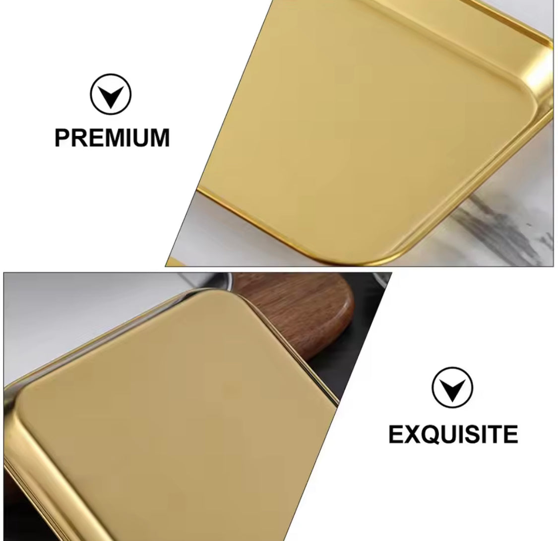Luxury Square Stainless Steel Serving Tray, Snack Dish Serving Plate, Multipurpose Food Plate